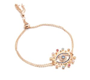 Pulseira olho grego cravejado com zircônias coloridas banho ouro rosê - Imagem 2