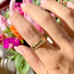 Anel arame farpado liso em banho de ouro 18k.