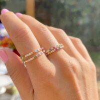 Anel cristal podang em banho de ouro 18k