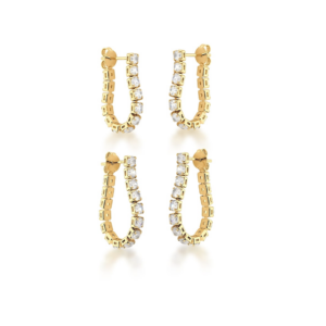 Brinco duplo pêndulo ear Jacket riviera banhado a ouro 18k. - Imagem 3
