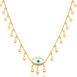 Colar com pingente de olho grego madrepérola banhado a ouro 18k.