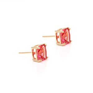 Brinco cristal turmalina rosa quadrado em banho de ouro 18k. - Imagem 2