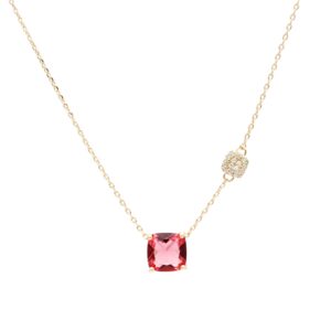 Colar cristal turmalina rosa quadrado cravejado em banho de ouro 18k. - Imagem 3