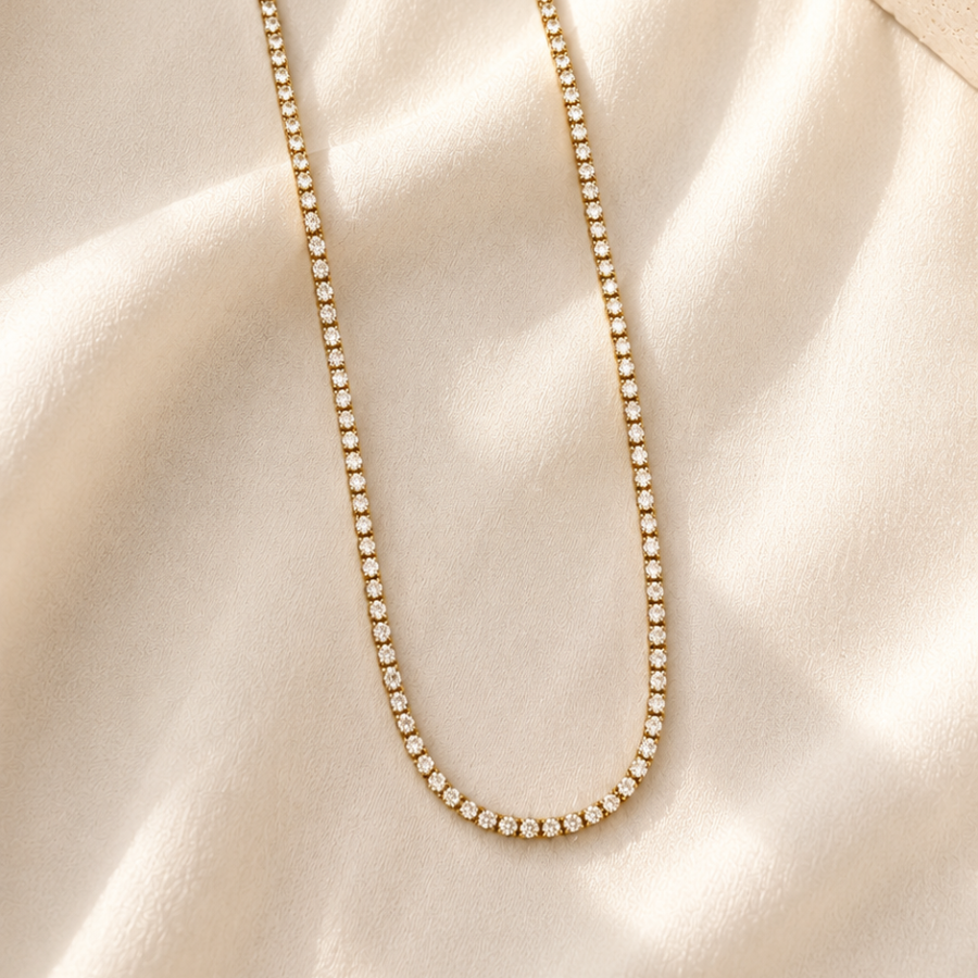 Colar riviera com zircônias brancas em banho de ouro 18k. - Imagem 4
