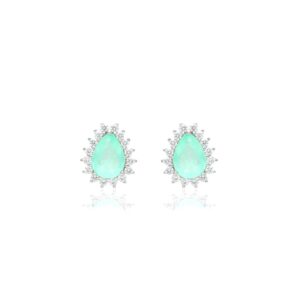 Brinco gota cravejada cristal fusion esmeralda colombiana Prata 925 . - Imagem 2