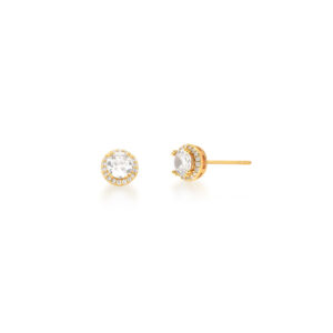 Brinco ponto de luz cravejado com zircônias brancas em banho de ouro 18k.