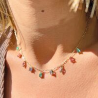 Colar com pingentes cristal paraíba em banho de ouro 18k.