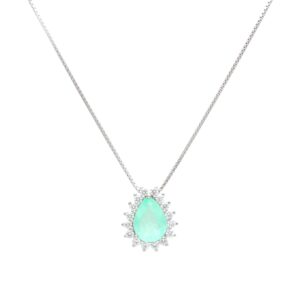 Colar gota cravejada cristal fusion esmeralda colombiana Prata 925. - Imagem 2