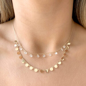 Colar duplo com cristais e lentilhas em banho ouro 18k. - Imagem 4
