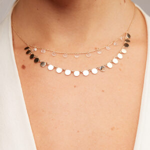 Colar duplo com cristais e lentilhas em banho ouro 18k.