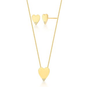 Conjunto brinco e corrente com pingente coração banhado  a ouro 18k. - Imagem 4