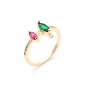 Anel cristais navete verde e vermelho banho ouro 18k. - Imagem 2
