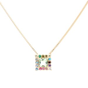 Colar cristal ametista verde cravejado cm zircônias coloridas em banho ouro 18k. - Imagem 2