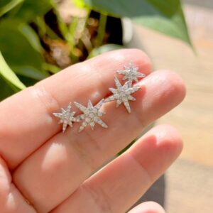 Brinco earcuff duas estrelas cravejado com  zircônias brancas em Prata 925. - Imagem 3