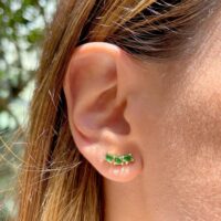 Brinco earcuff quadradinhos cristal esmeralda banho ouro 18k.