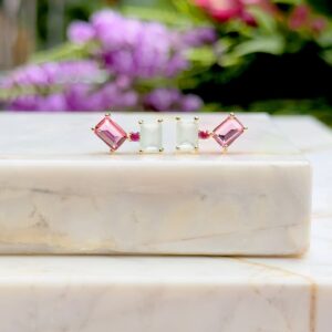 Brinco quadrado cristal turmalina rosa em banho ouro 18k. - Imagem 3