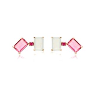 Brinco quadrado cristal turmalina rosa em banho ouro 18k. - Imagem 4