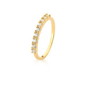 Meia aliança cravejada com zircônias em banho ouro 18k.
