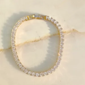 Pulseira riviera quadrada com zircônias brancas em banho ouro 18k. - Imagem 3