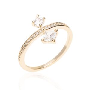 Anel dois losangos cravejado com zircônias brancas  banho ouro 18k. - Imagem 2
