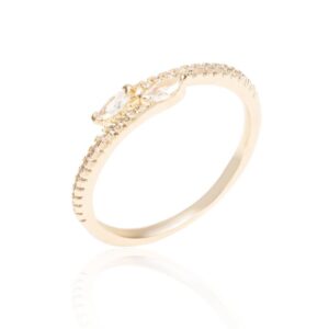 Anel duas gotas cravejado com zircônias brancas banho ouro 18k. - Imagem 3
