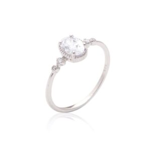 Anel zircônia oval em Prata 925. - Imagem 2