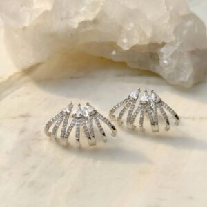 Brinco earcuff gotas cravejado com zircônias brancas em ródio prata. - Imagem 4