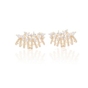 Brinco earcuff cravejado gotas em banho ouro 18k. - Imagem 2