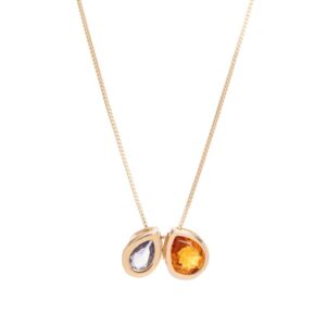 Colar duas gotas cristal citrino e tanzanita banho ouro 18k. - Imagem 4