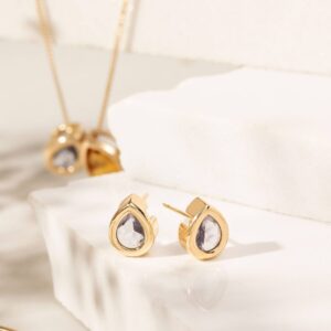 Colar duas gotas cristal citrino e tanzanita banho ouro 18k. - Imagem 3
