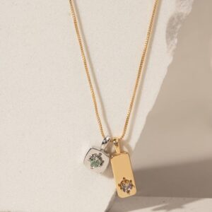 Colar pingentes medalha cristal paraíba  banho ouro 18k e ródio prata. - Imagem 2