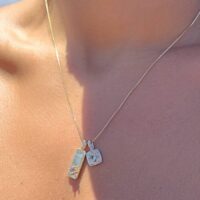 Colar pingentes medalha cristal paraíba  banho ouro 18k e ródio prata.