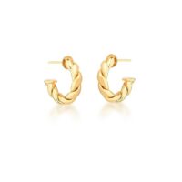 Brinco  meia argola traçada e lisa pequena em banho ouro 18k .