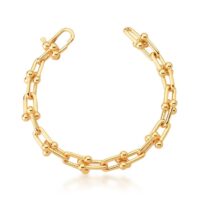 Pulseira elos intercalados inspiração em banho ouro 18k.