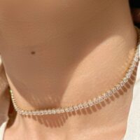 Colar riviera zircônias quadradas em  banho ouro 18k.