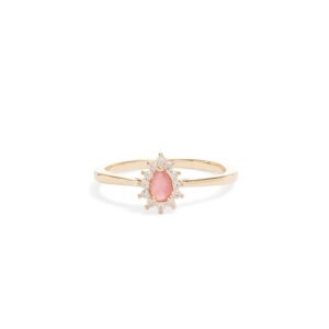 Anel cristal  rubi gota cravejada com zircônias brancas em banho ouro 18k. - Imagem 2