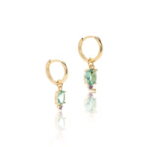 Brinco argola com pingentes cristal paraíba e morganita em banho ouro 18k. - Imagem 4