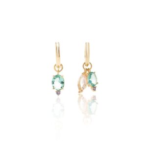 Brinco argola com pingentes cristal paraíba e morganita em banho ouro 18k. - Imagem 3