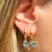 Brinco argola com pingentes cristal paraíba e morganita em banho ouro 18k.