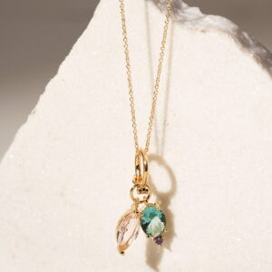 Colar com pingentes cristal paraíba e cristal morganita em banho ouro 18k. - Imagem 4