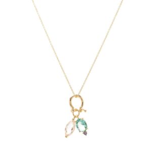 Colar com pingentes cristal paraíba e cristal morganita em banho ouro 18k. - Imagem 3