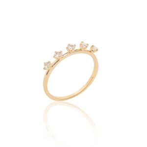 Anel coroa 5 pontos de zircônia em banho ouro 18k. - Imagem 3