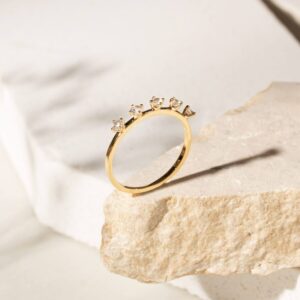 Anel coroa 5 pontos de zircônia em banho ouro 18k. - Imagem 4