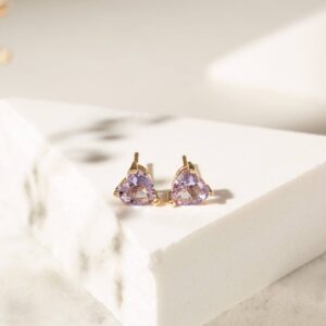 Trio de brincos coração em cristal rodolita, morganita e tanzanita em banho ouro 18k. - Imagem 4