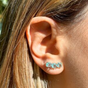 Brinco earcuff cristal paraíba em ródio branco.