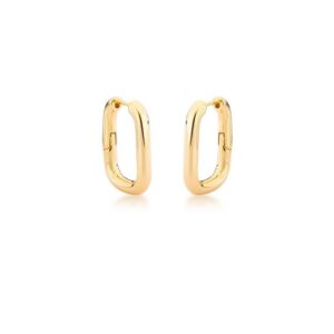 Brinco argola retangular lisa em banho ouro 18k.