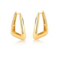 Brinco argola triangular lisa grande em banho ouro 18k.