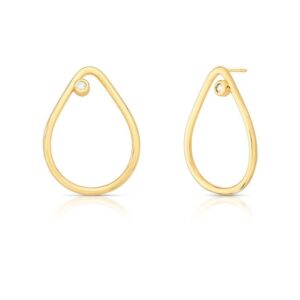 Brinco gota grande  vazado com cristal em banho ouro 18k. - Imagem 2