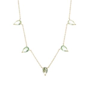 Colar 5 gotas cristal rutilado berilo e cristal ametista verde em banho ouro 18k. - Imagem 4