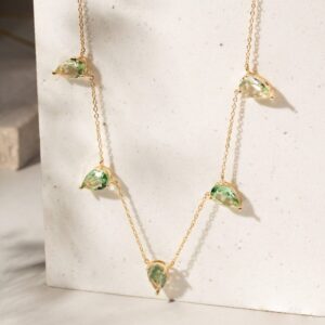 Colar 5 gotas cristal rutilado berilo e cristal ametista verde em banho ouro 18k. - Imagem 2